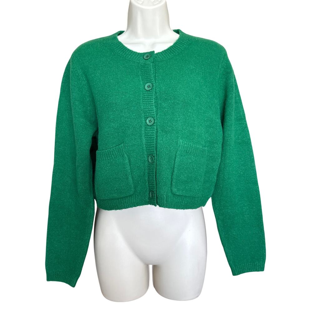 Tulip B Unique Vintage Green Crew Neck Button Up Cardigan Sweater S NWT